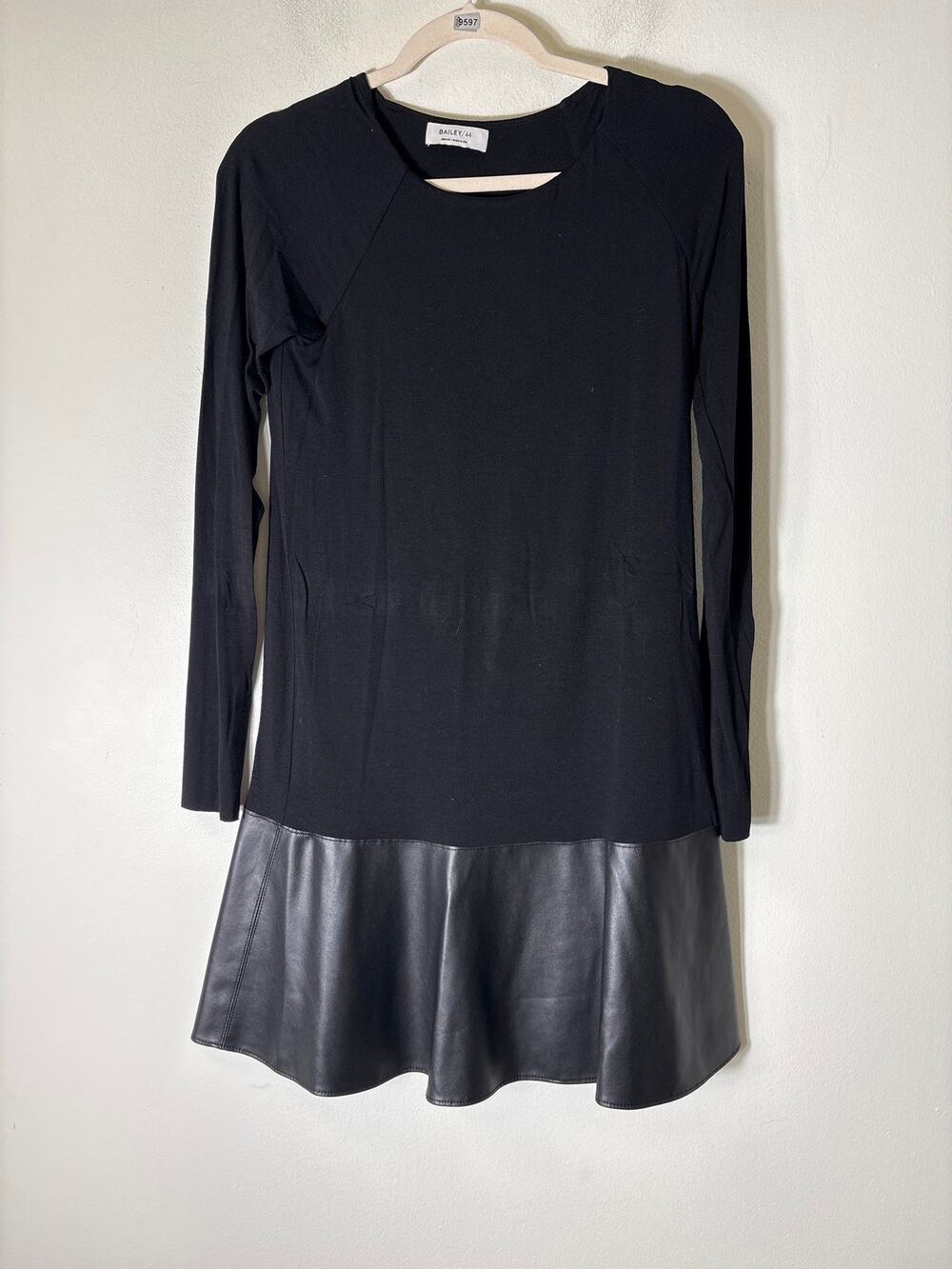 Bailey/44 Black Long Sleeve Mixed Media Knee Length Dress Sz M